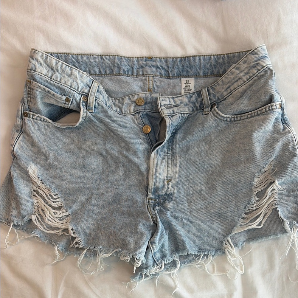 H&M Light Blue Distressed Denim Women's Shorts